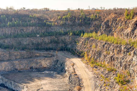 Stone quarry for the production of crushed stone and gravel for use in construction.の写真素材