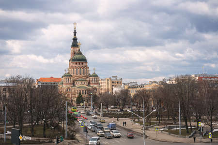 Kharkiv Ukraine, February 21, 2020: View of the Holy Annunciation Cathedral.