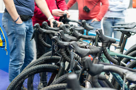 Kyiv Ukraine, February 28, 2020: presentation of bicycles at the bike expo 2020のeditorial素材
