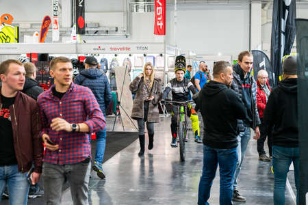 Kyiv Ukraine, February 28, 2020: presentation of bicycles at the bike expo 2020のeditorial素材