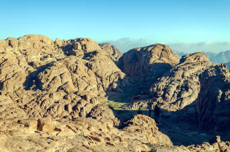 Mountain landscape at sunrise, view from Mount Moses, Sinai Peninsula, Egypt.の写真素材