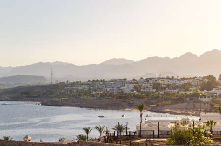 Resort hotels against the backdrop of the mountains during sunset, Sharm El Sheikh, Egypt.の写真素材