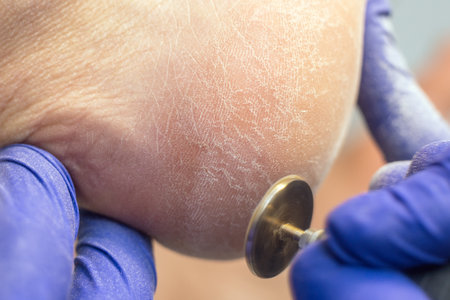 Hardware pedicure, sanding the foot with an abrasive disc.の写真素材
