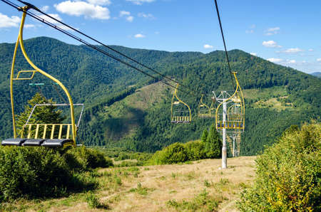 Old ski lift in the Carpathians, Ukraine.の写真素材