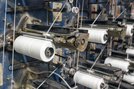 Production of polypropylene yarn for making bags.の写真素材