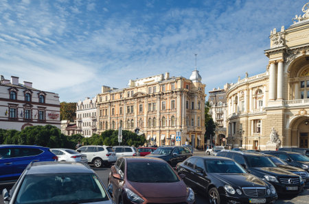 Odessa, Ukraine, September 24, 2019: Historical architecture of Odessa Navrotsky Houseのeditorial素材