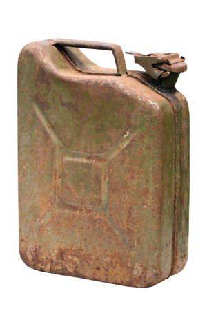 Old rusty fuel canister isolated on white background.の写真素材