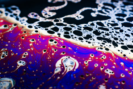 Beautiful psychedelic abstraction formed by light on the surface of a soap bubble.の写真素材