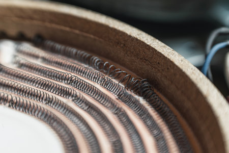 Disassembled electric burner with burned out heating elements, wires and cables.の写真素材