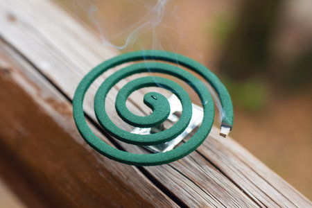 Smouldering repellent spiral from mosquitoes, protection against insects.の写真素材