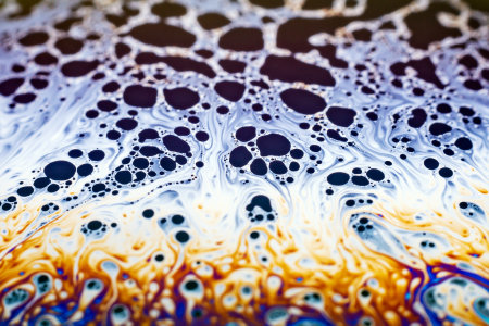 Beautiful psychedelic abstraction formed by light on the surface of a soap bubble.の写真素材