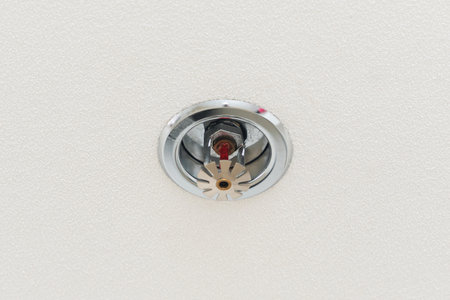 Fire fighting equipment, sprinkler on white ceiling.の写真素材