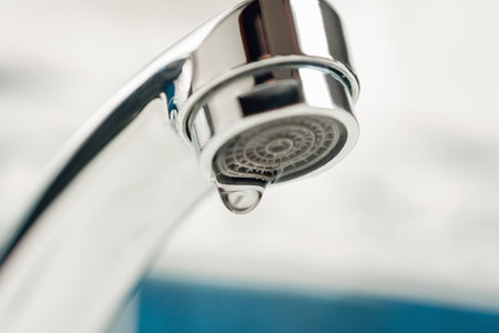 A drop of water drips from a leaky faucet.の写真素材