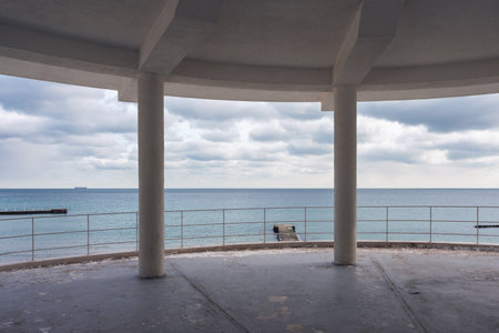 Picturesque view of the sea and cloudy sky from the observation deck.の写真素材