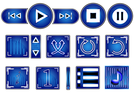 Buttons for the music player, trees and blue with white trimのイラスト素材