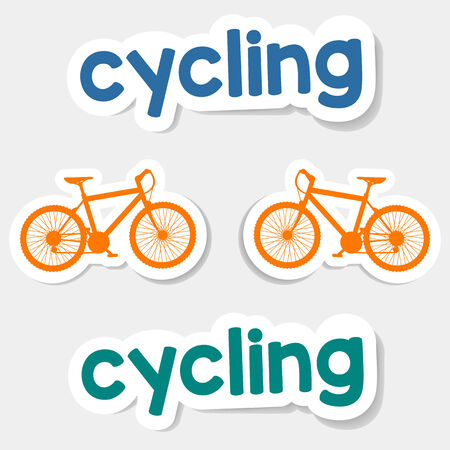 Vector icons and lettering on a light sports isolated background. Cycling - vector illustration.のイラスト素材