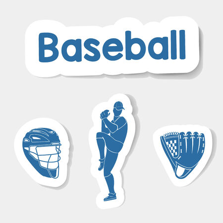 Vector icons and lettering on a light sports isolated background. Baseball - vector illustration.のイラスト素材