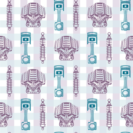 Vector seamless pattern of parts of car. Piston, engine, brake pads. Pattern for your design - stock vector.のイラスト素材