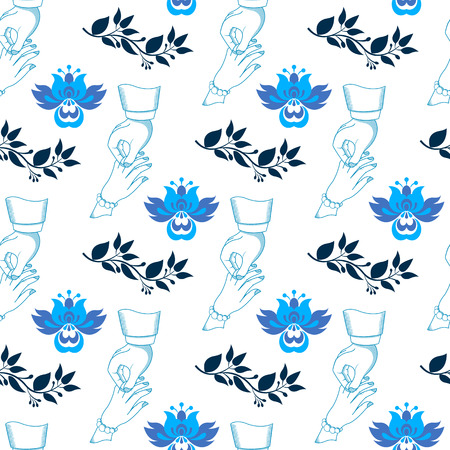 Vector seamless pattern of blue wedding colors isolated on a white background. Romantic pattern for your work and projects.のイラスト素材