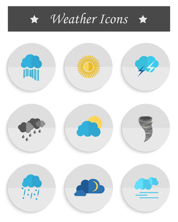 Vector set of weather icons in the style of material design on a white substrate. The main weather conditions for mobile applications and interfacesのイラスト素材