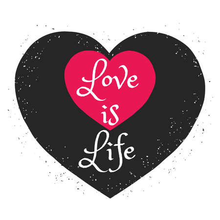 Heart with inspirational quote for card or save the date card. Messy hand drawn romantic poster. Inspirational vector typography.のイラスト素材