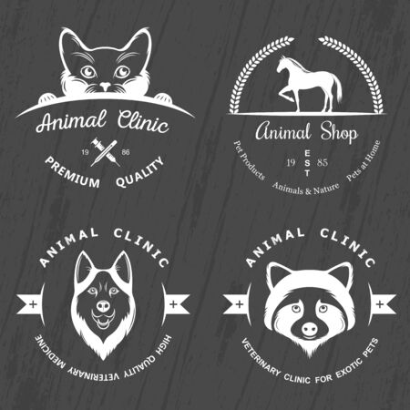 Set of vintage elements for pet shop, pet house, pet and exotic animals clinic.のイラスト素材