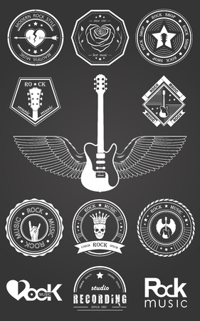 Set of logos rock music and recording studios. Music design elements with font type and illustration vector. Vintage label Rock Beast ( T-Shirt Print ).のイラスト素材
