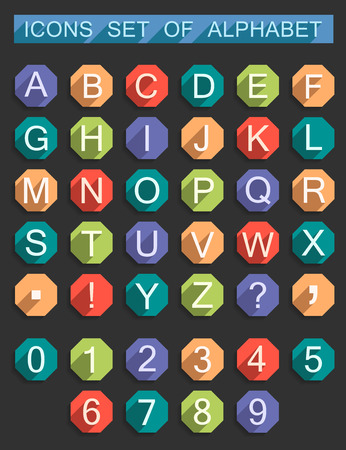 set of icons and symbols of alphabet and numbers made in the style flat. のイラスト素材