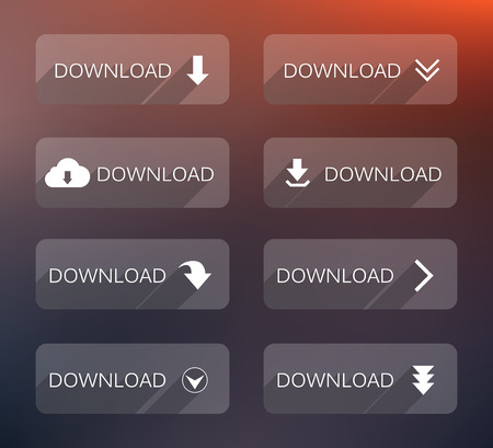 Download buttons and icons, set, isolated on blur background, vector illustration. Website download buttons with neutral and modern, clean designのイラスト素材
