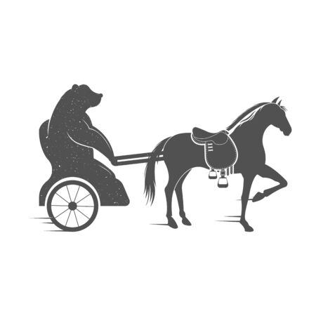 Vector Illustration Bear on a chariot and horse on a white background. Bear Symbol Can be used for T-shirts print, labels, badges, stickers and logotypesのイラスト素材