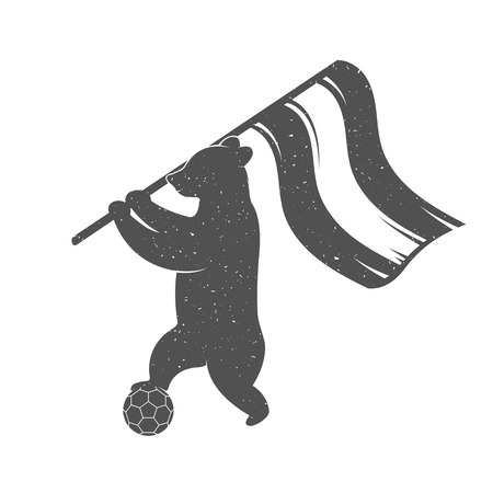 Vector Illustration Bear Football with Ball on a white background. Bear Symbol Can be used for T-shirts print, labels, badges, stickers, logotypes vector illustrationのイラスト素材