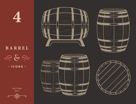 Vector set of barrels in vintage style. Collection barrels - stock vectorのイラスト素材
