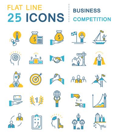 Set vector line icons in flat design business competition, leadership development, people management with elements for mobile concepts and web apps. Collection modern infographic logo and pictogramのイラスト素材