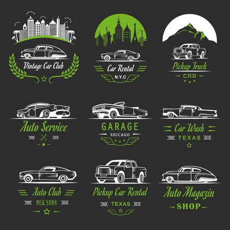 Vector set of vintage car symbols and sign.のイラスト素材