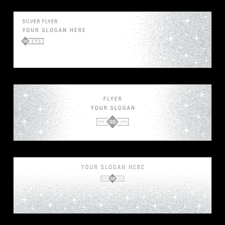 Vector set silver banner on black background. Silver and platinum card for voucher, flyers, web, vip, certificate, gift, shopping, and others premium goods.のイラスト素材