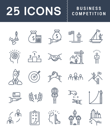Set vector line icons with open path business competition, leadership development, people management with elements for mobile concepts and web apps.のイラスト素材
