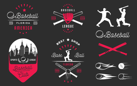 Set of vintage baseball labels, logo, sign, badges, icons and outfit. Collection of baseball club emblem and design elements. Baseball tournament professional logo and sports graphic.のイラスト素材