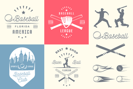 Set of vintage baseball labels, , sign, badges, icons and outfit. Collection of baseball club emblem and design elements. Baseball tournament professional  and sports graphic.のイラスト素材