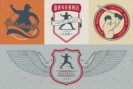 Set of vintage baseball labels, logo, sign, badges, icons and outfit. Collection of baseball club emblem and design elements. Baseball tournament professional logo and sports graphic.のイラスト素材