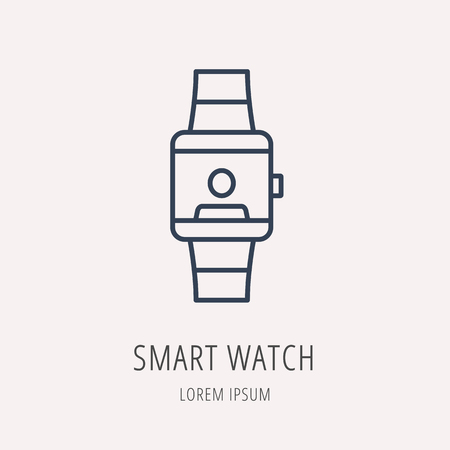logo or label smart watch. Line style logotype. Easy to use business template. Vector abstract sign or emblem.のイラスト素材