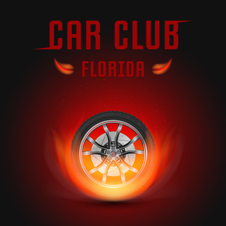 Vector illustration car wheel with fire. Template for Car Clubのイラスト素材