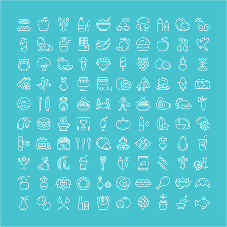 Set vector line icons meal and fast food in flat design with elements for mobile concepts and web. Collection modern infographic and pictogram.のイラスト素材
