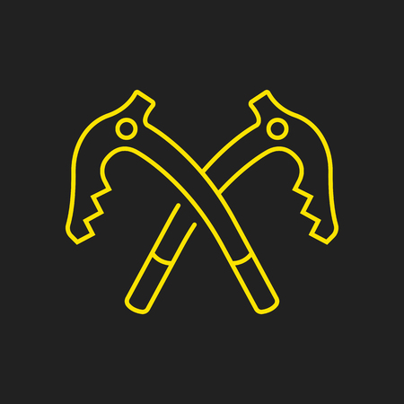 logo or label Rock Hammer. Line style logotype. Easy to use business template. Vector abstract sign or emblem.のイラスト素材