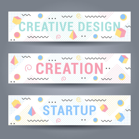Elegant modern flyers and cards with origami and geometric elements. Trendy Retro design poster, cover, card and banner. Abstract design backgrounds, placards collection and mobile website.のイラスト素材