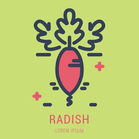 Logo or label radish. Line style logotype. Easy to use radish template. Vector abstract sign or emblem.のイラスト素材