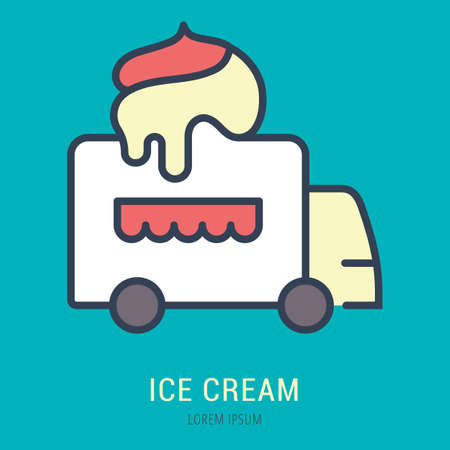 Logo or label ice cream. Line style logotype. Easy to use ice cream template. Vector abstract sign or emblem.のイラスト素材
