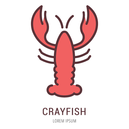 Illustration of a Logo or label crayfish. Line style logotype. Easy to use crayfish template. Vector abstract sign or emblem.のイラスト素材