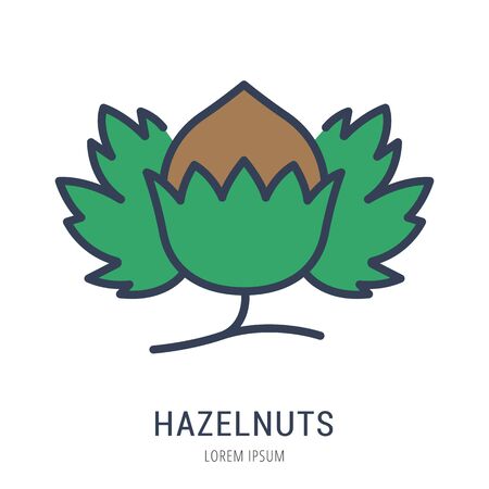 Logo or label hazelnuts. Line style logotype. Easy to use hazelnuts template. Vector abstract sign or emblem.のイラスト素材