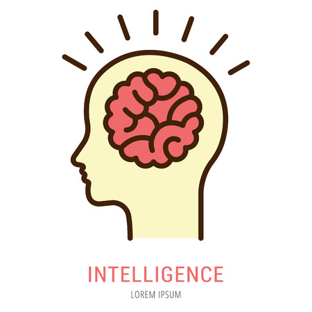 Logo or label intelligence. Line style logotype. Easy to use intelligence template. Vector abstract sign or emblem.のイラスト素材