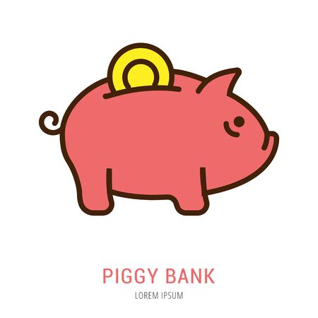 Logo or label piggy bank. Line style logotype. Easy to use piggy bank template. Vector abstract sign or emblem.のイラスト素材